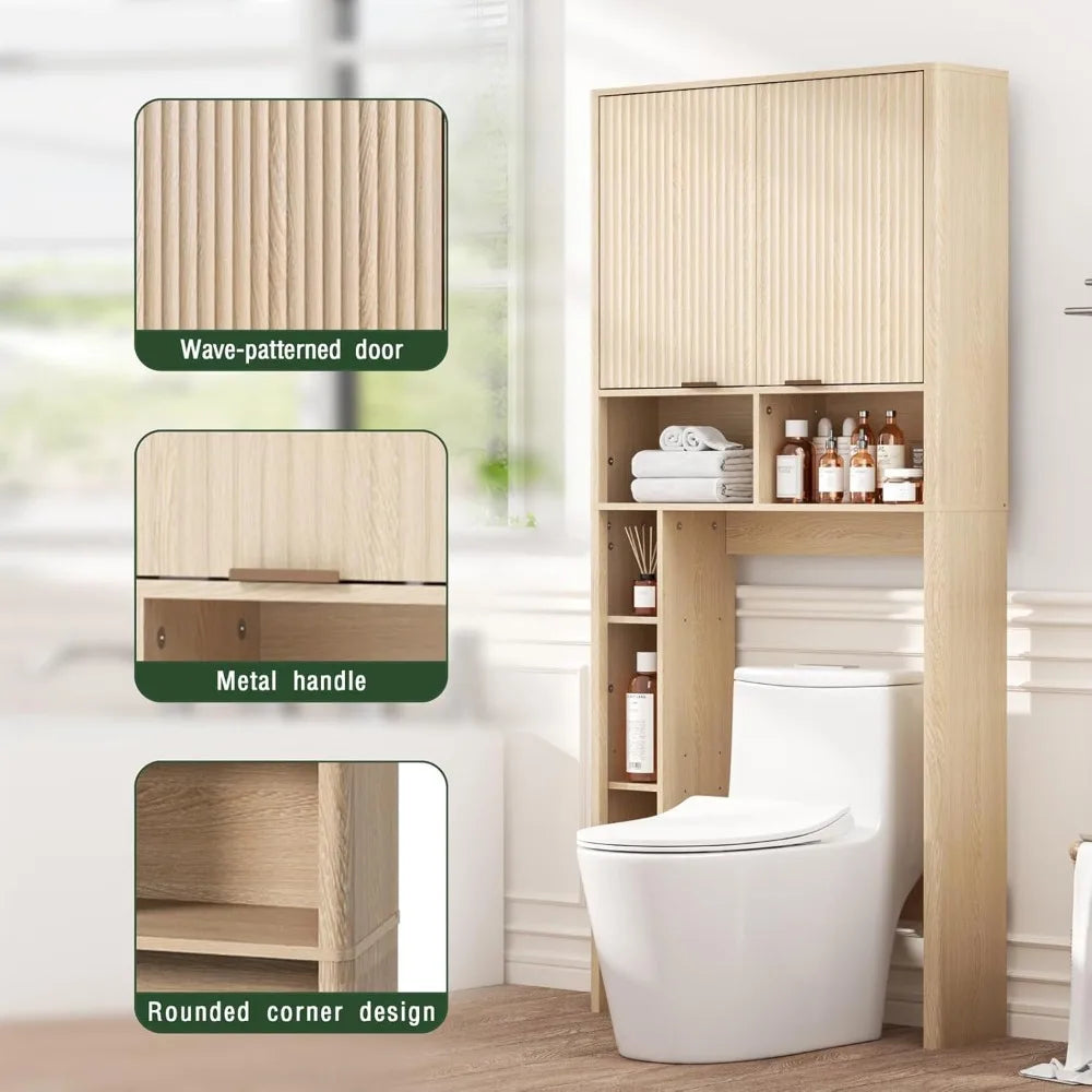 Natural Oak Bathroom Organizer with Fluted Door