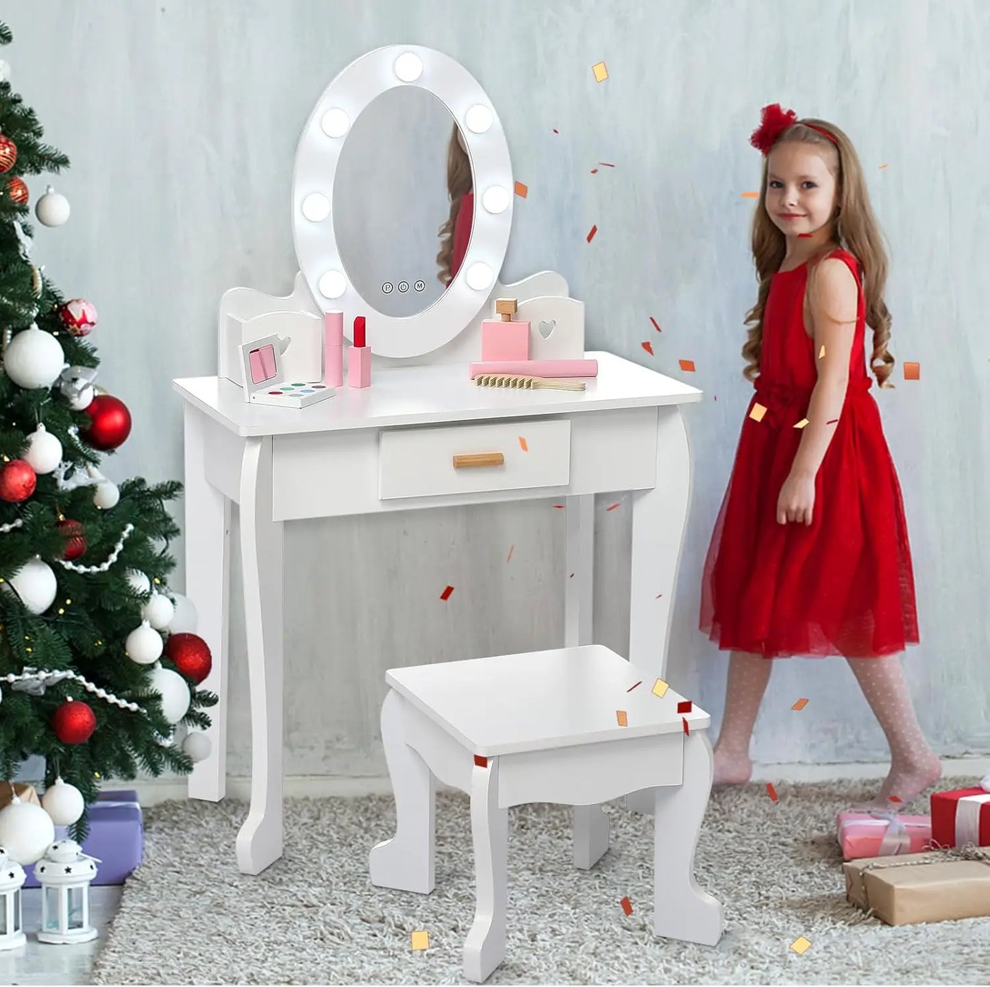 Vanity Set with Mirror Lights & Wood Makeup Playset