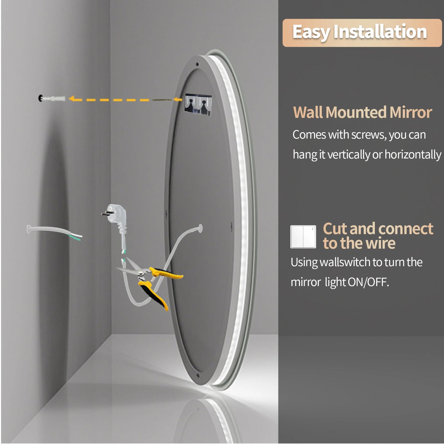Anti-fog LED Wall Mounted Vanity Mirror Circle Shatterproof Lights