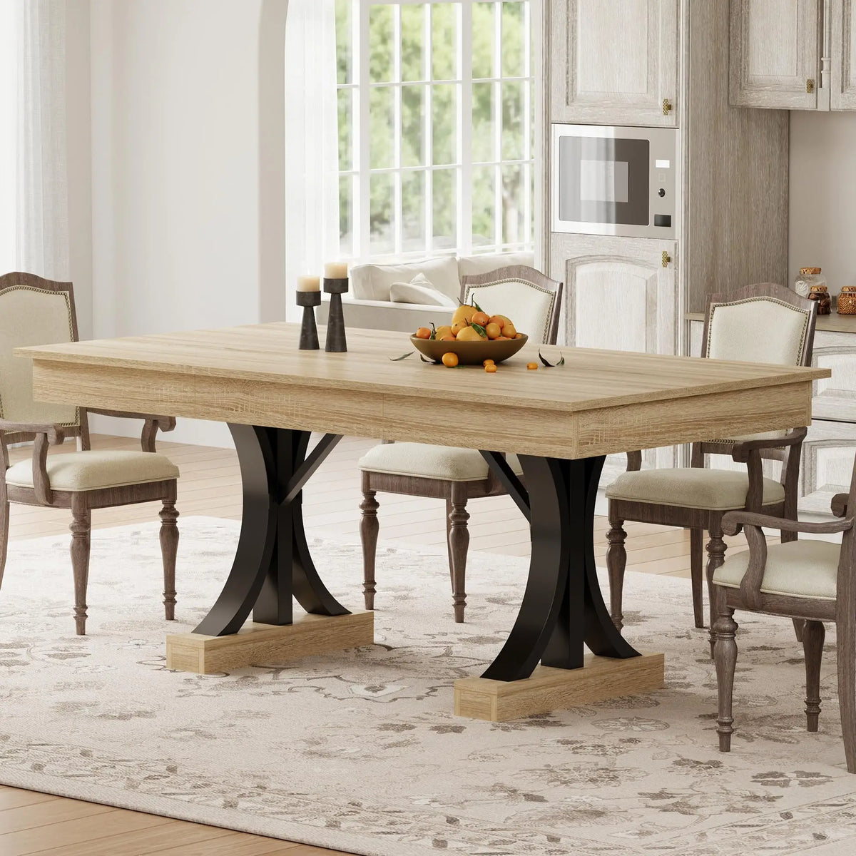 Industrial Double Pedestal Base Rectangular Wooden Table