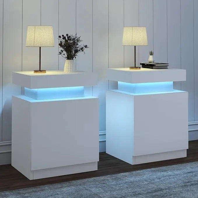 Nightstand Cabinet Bedside Table with LED Lights