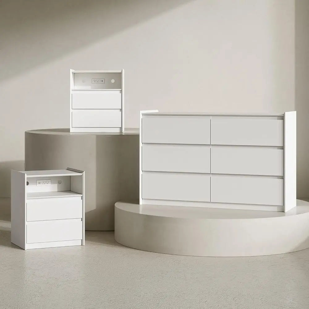 Bedroom Furniture Set with 2 Nightstands and Charging Station