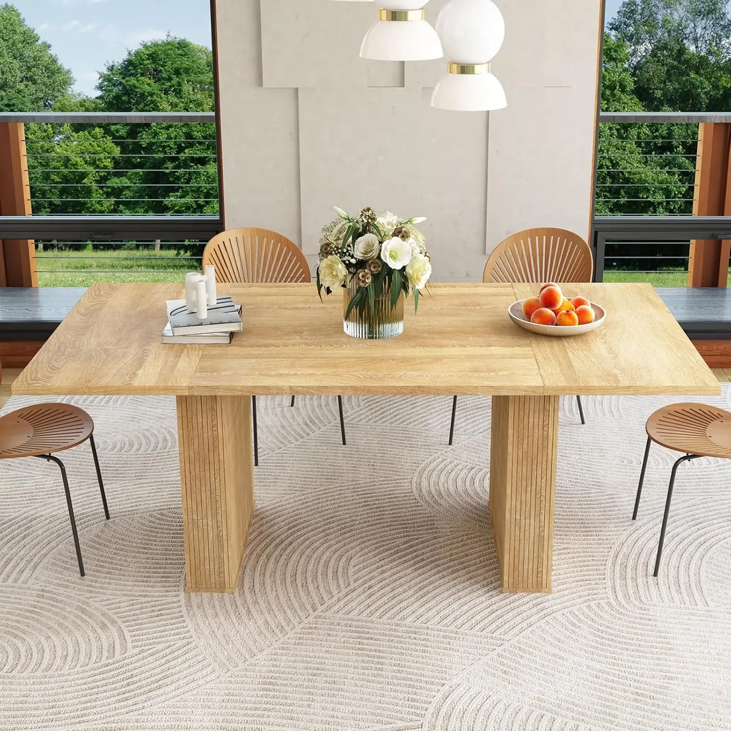 Fluted Base Modern Oval Round Extendable Dining Table