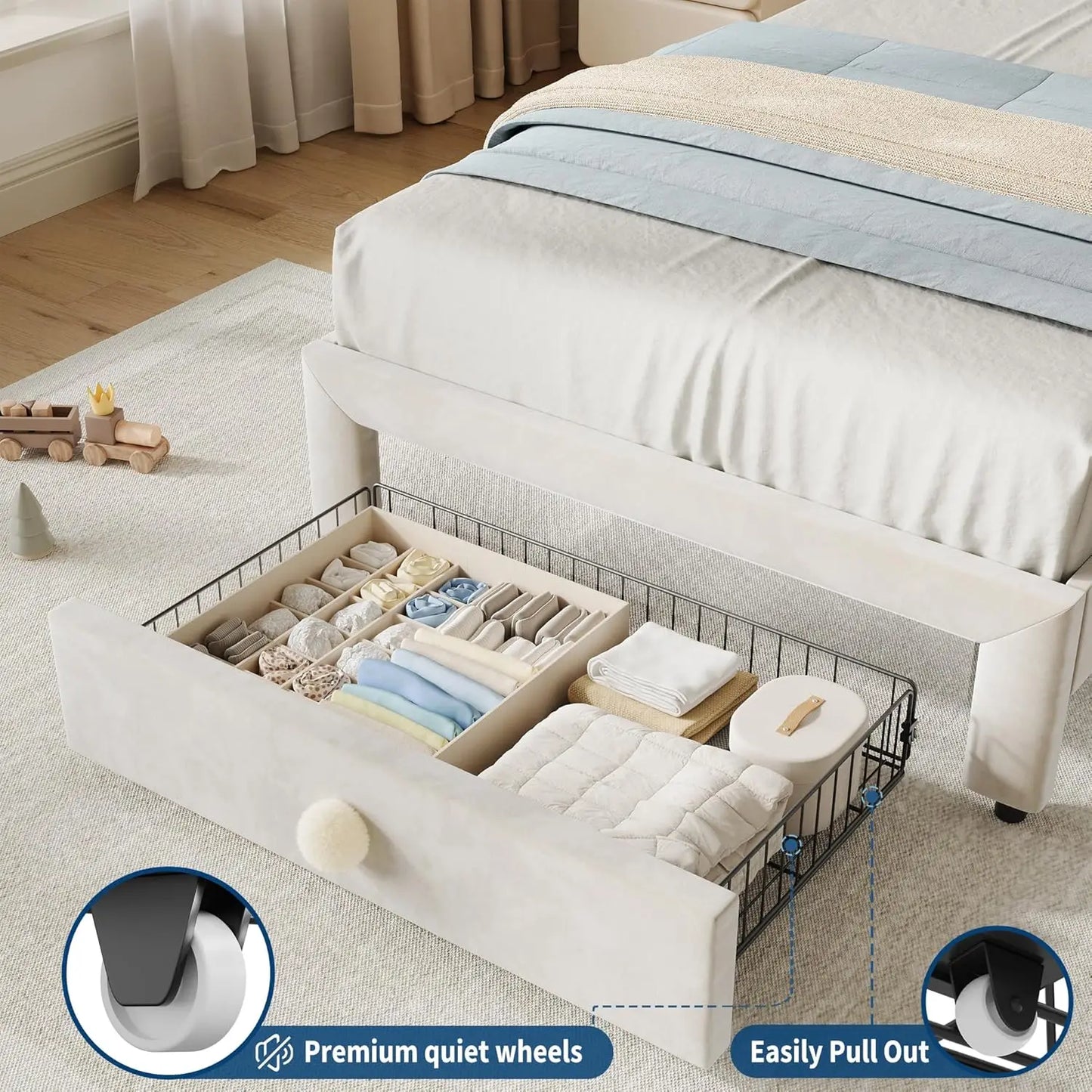 Upholstered Twin Bed Frame with Storage Drawer