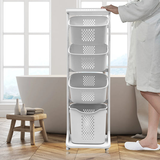 Multi-Layer Rolling Plastic Laundry Hamper with Wheels