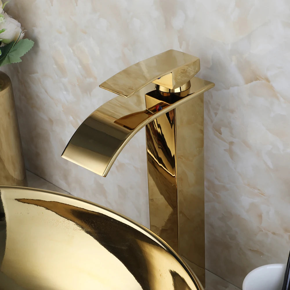 Gold Ceramic Luxury Bathroom Vessel Sink Set