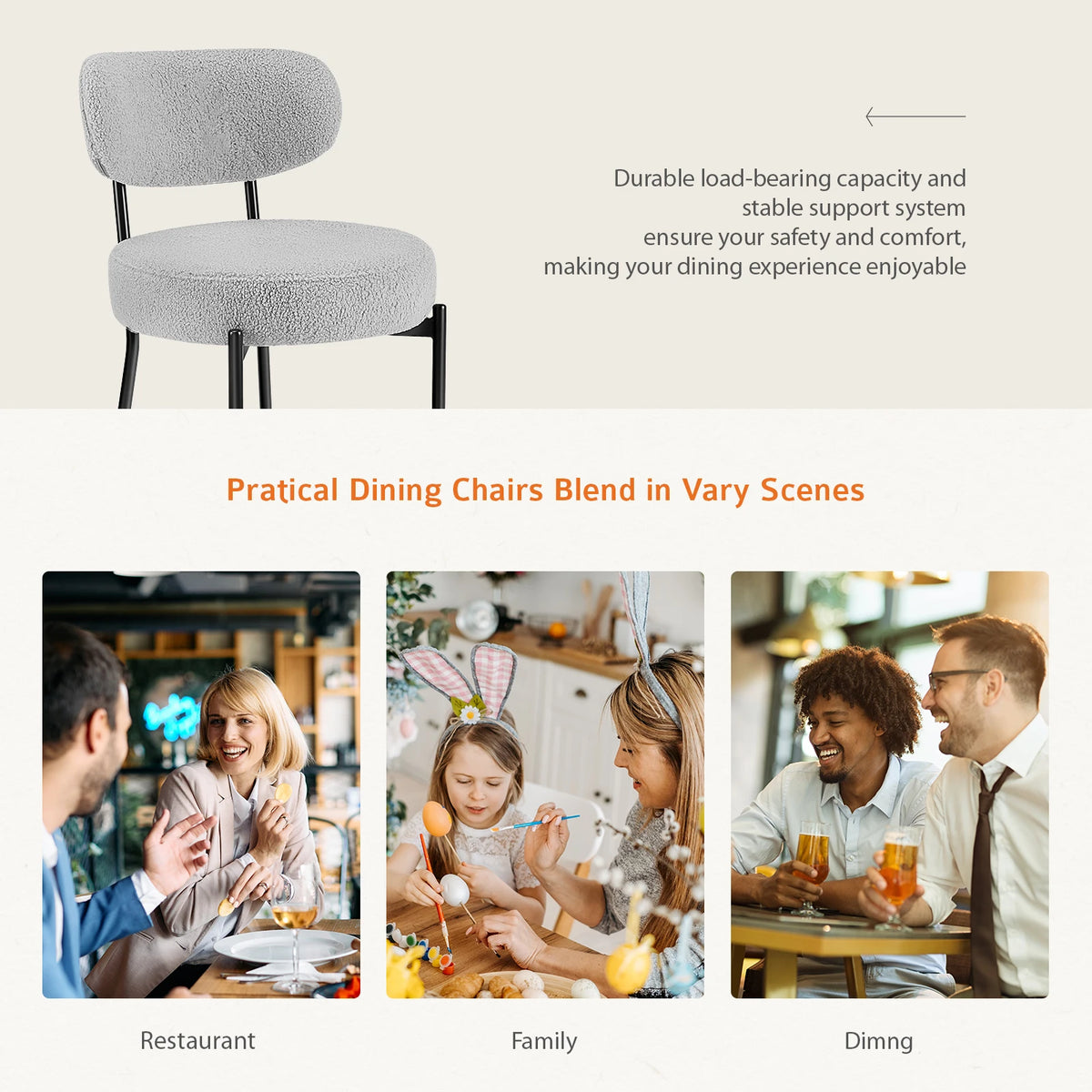 Ergonomic Plush Fabric Round Dining Chairs