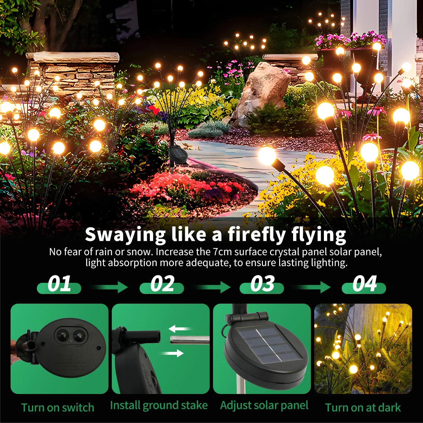 8-Head Solar Firefly Lights LED Solar