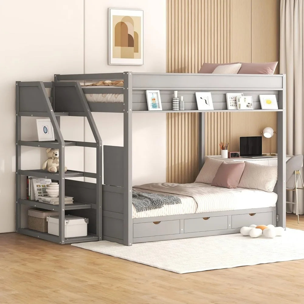 Harper & Bright Designs Full Over Full/Futon Bunk Beds with Stairs