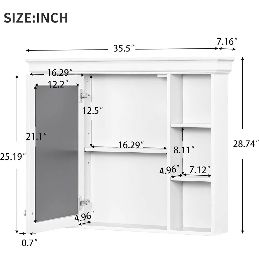 Bathroom Storage Cabinet with Mirror Door and 6 Adjustable Open Shelf