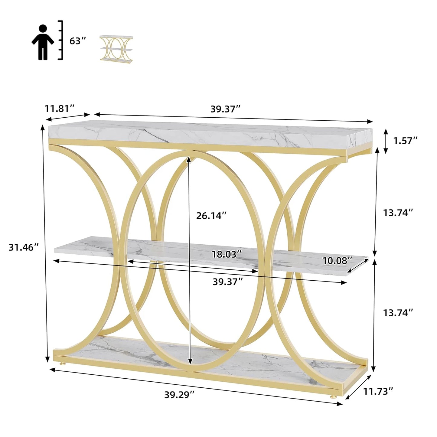 Narrow Console Table with Storage Shelves