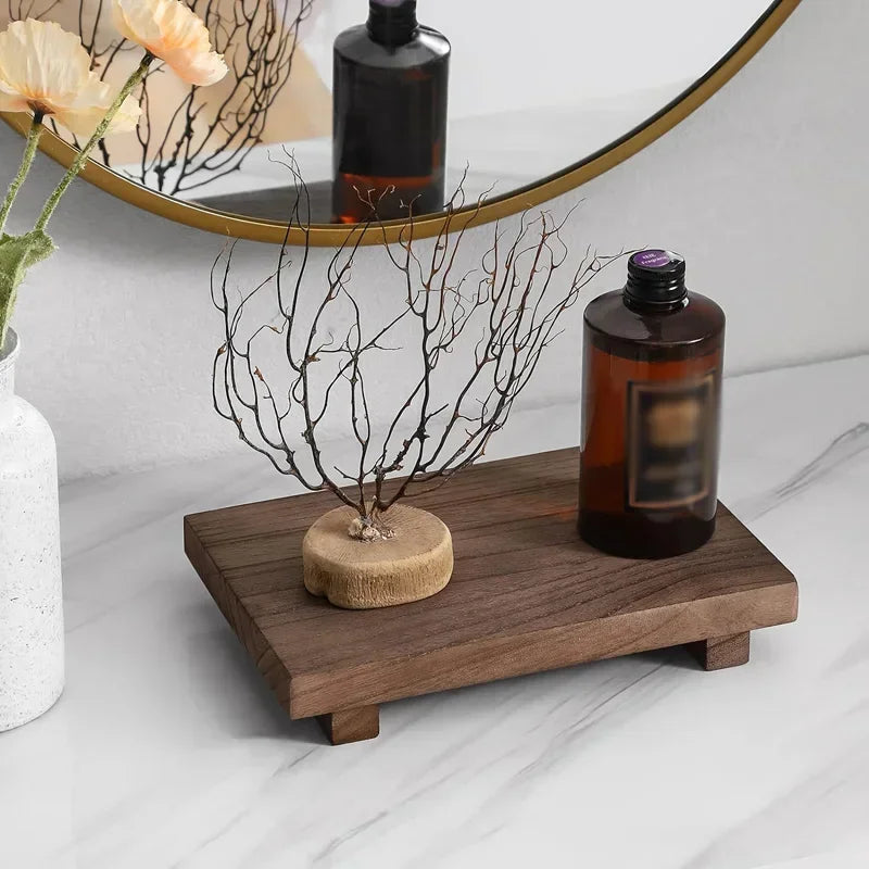 Bathroom Decor Wood Tray Pedestal Stand