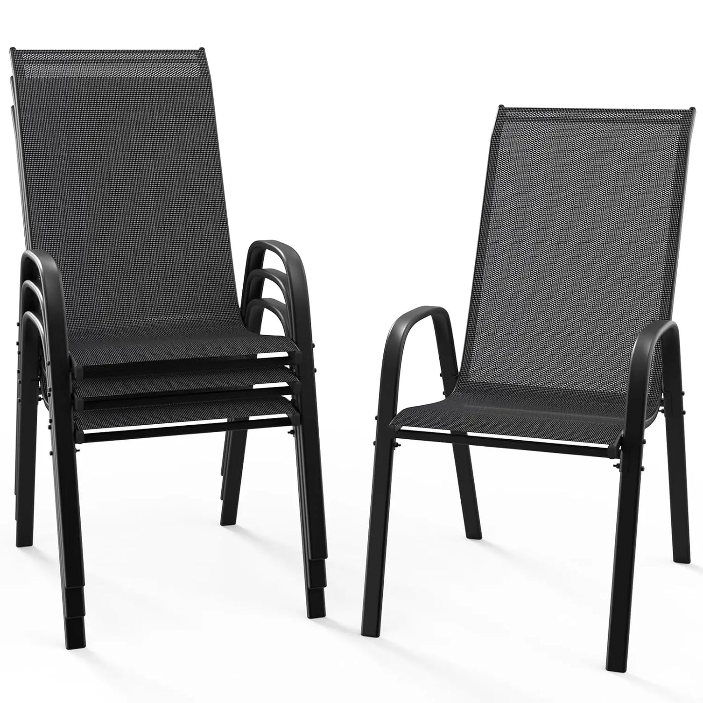 Stackable Outdoor with Comfortable Sling High Back Chairs and Armrests