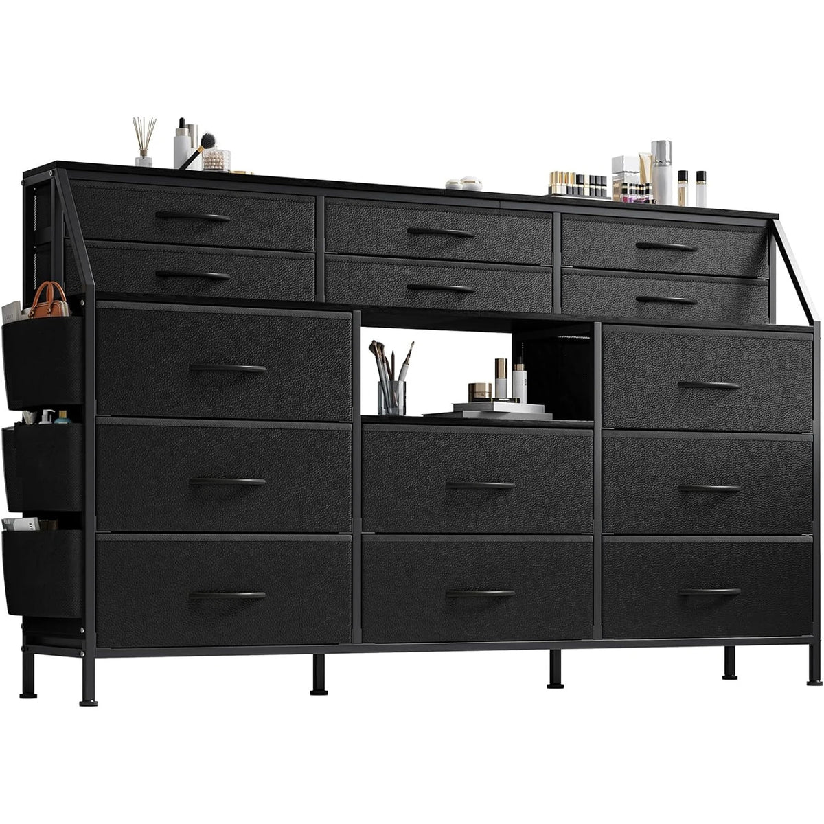Fabric Chest of Drawers with Wooden Top