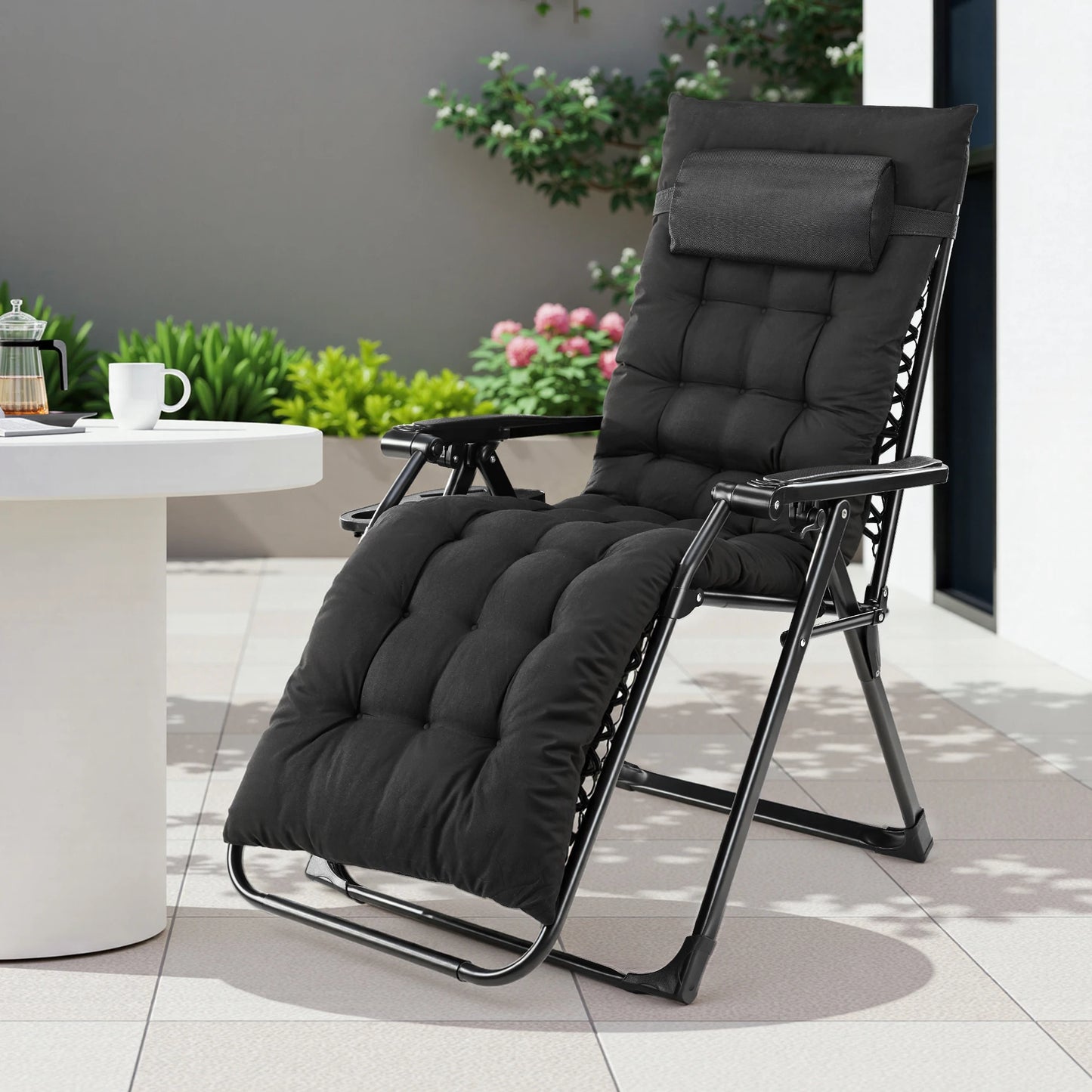 Zero Gravity Recliner Lounge Chair - Folding Portable with Cup Holder Tray