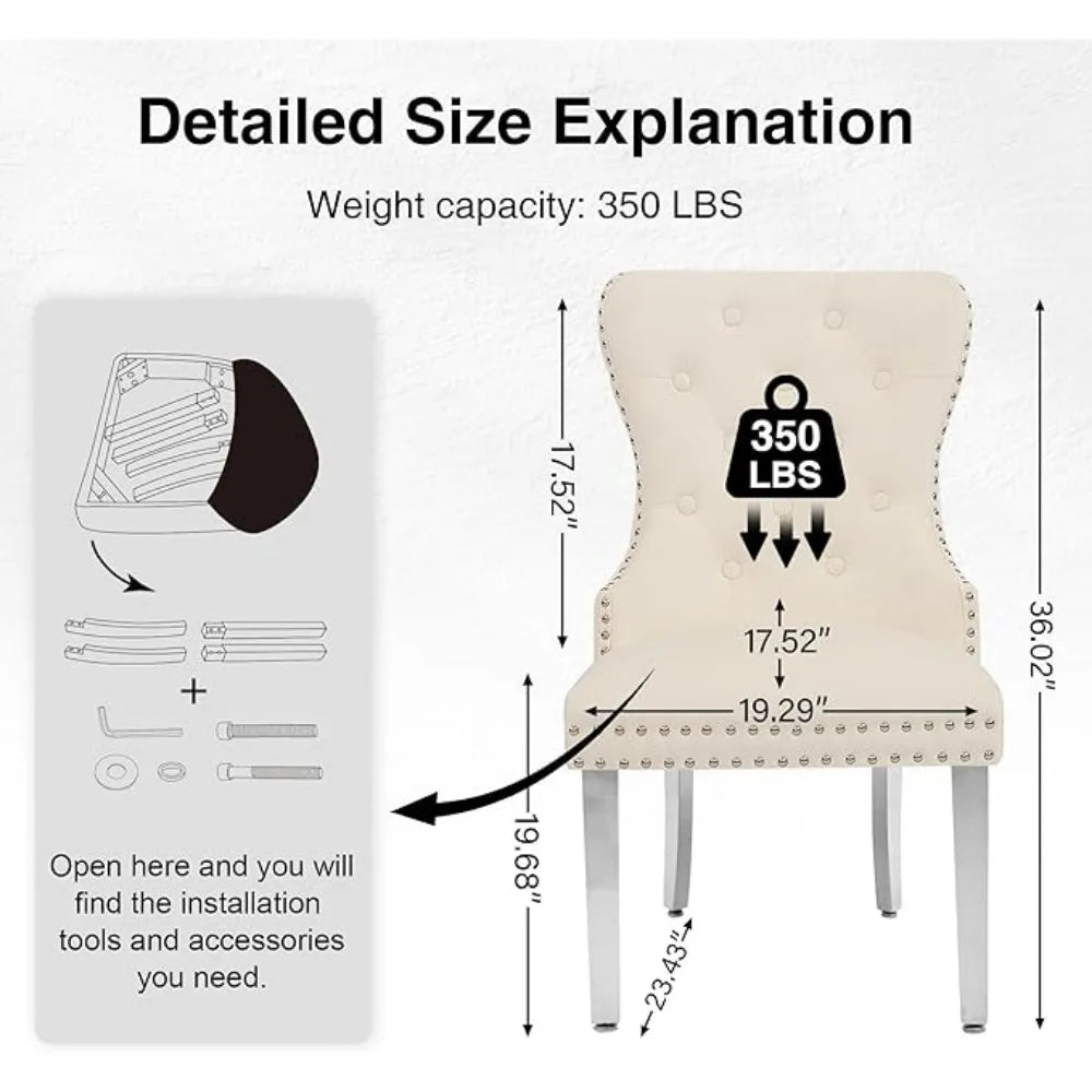 Tufted Upholstered Velvet Dining Chairs with Pull Ring and Stainless Steel Legs