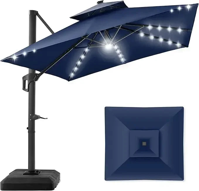 Patio Umbrella - Base Included and Solar LED Lights