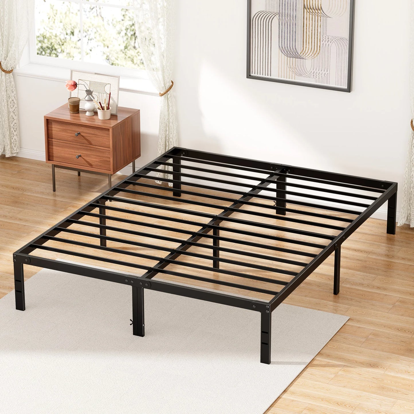 Basic Metal Bed Frame with Storage Space Sturdy Steel Slat Support