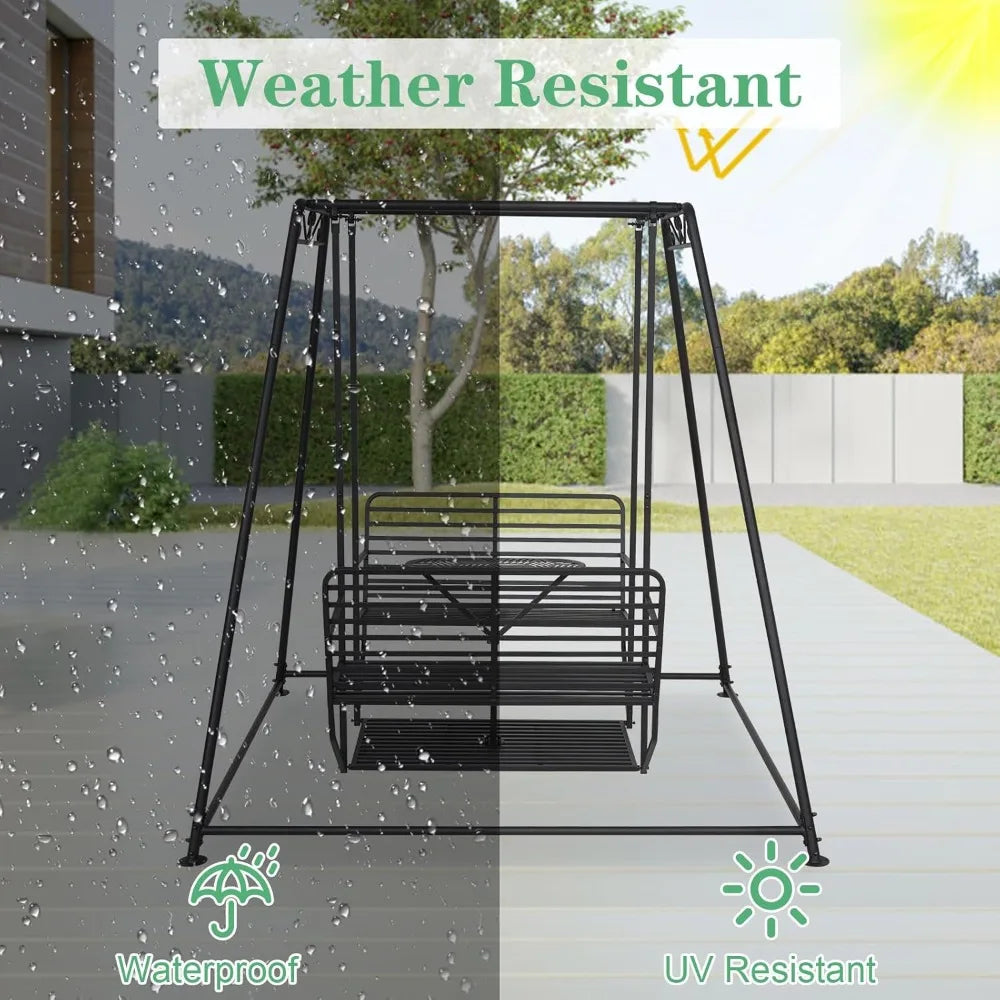 Patio Swing Chair with Backrest and Table