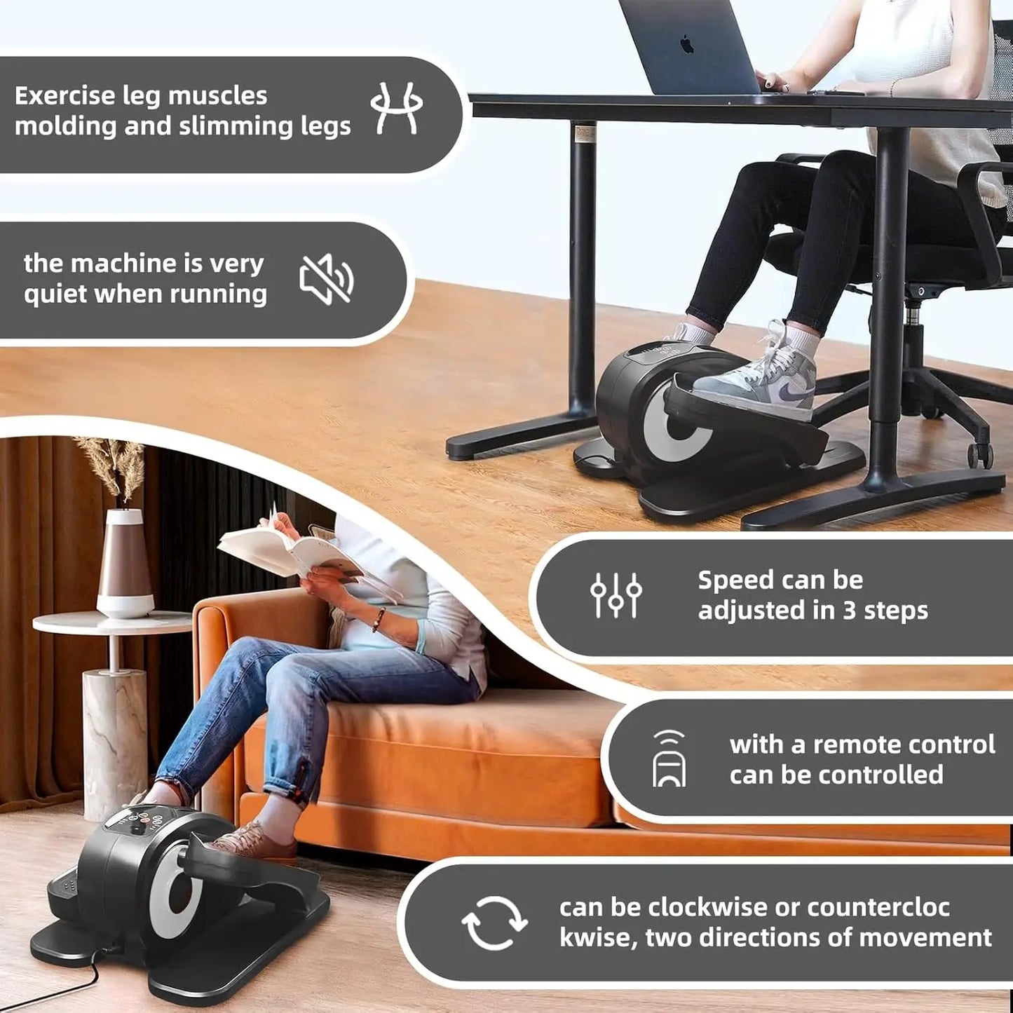 Elliptical - Portable Leg Exerciser Compact Seated with Remote Control