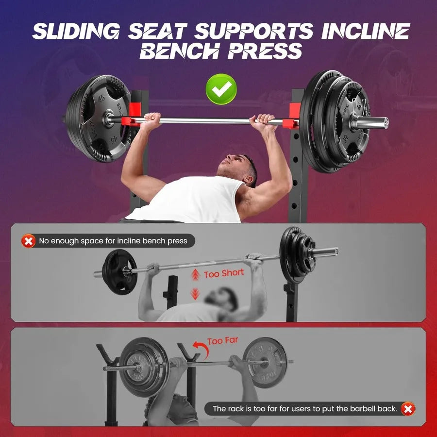 Foldable Adjustable Weight Bench Set with Squat Rack and Leg Extension/Curl