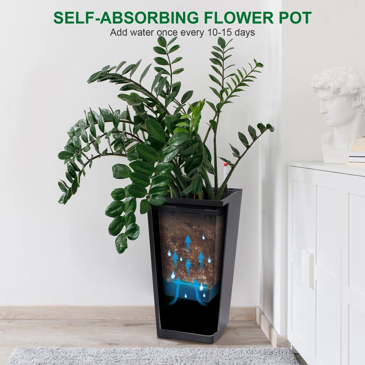 High Front Porch Planter Pots with Drainage Holes Auto Watering