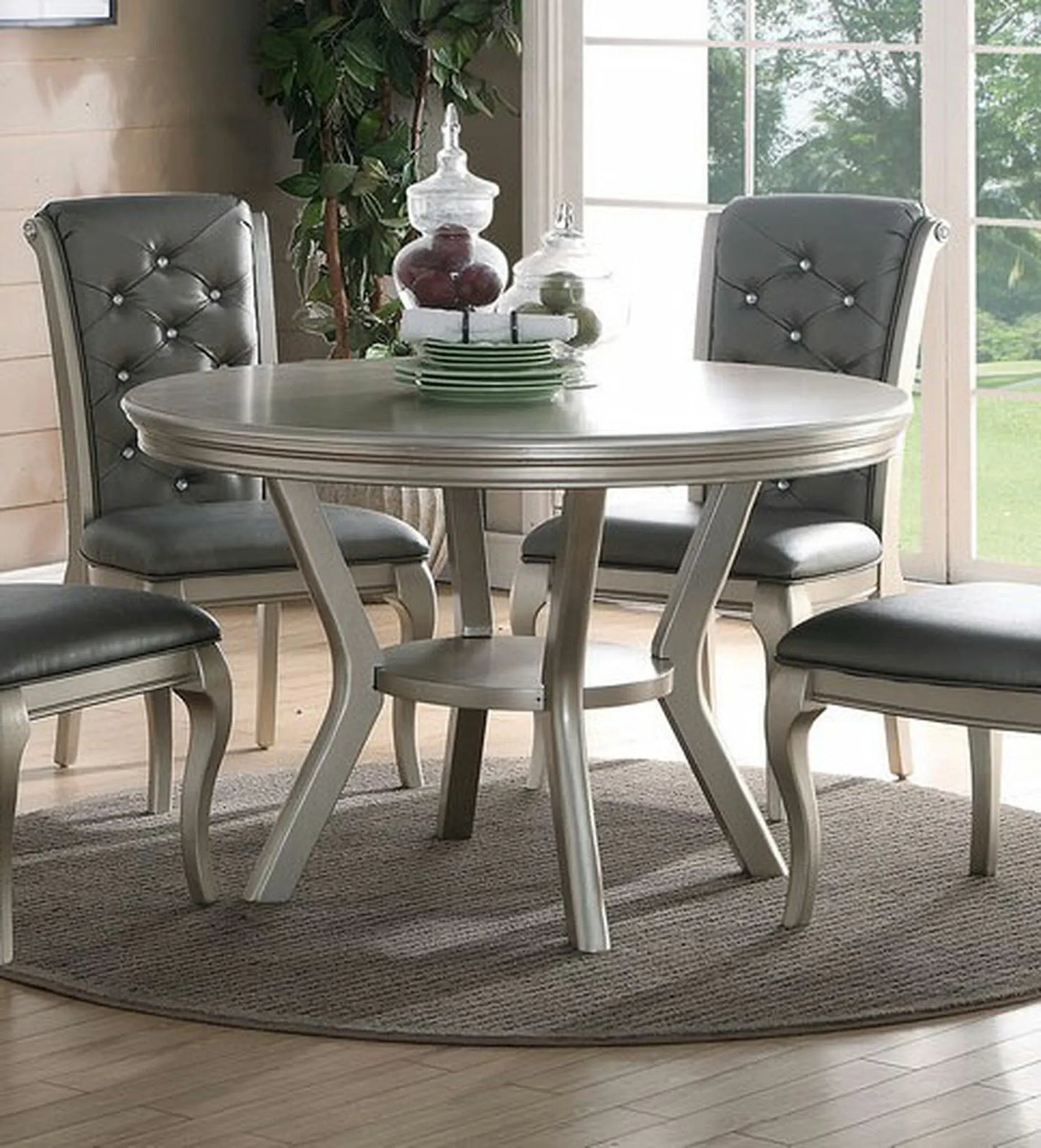 Formal Traditional Dining Table Round Table with Shelf