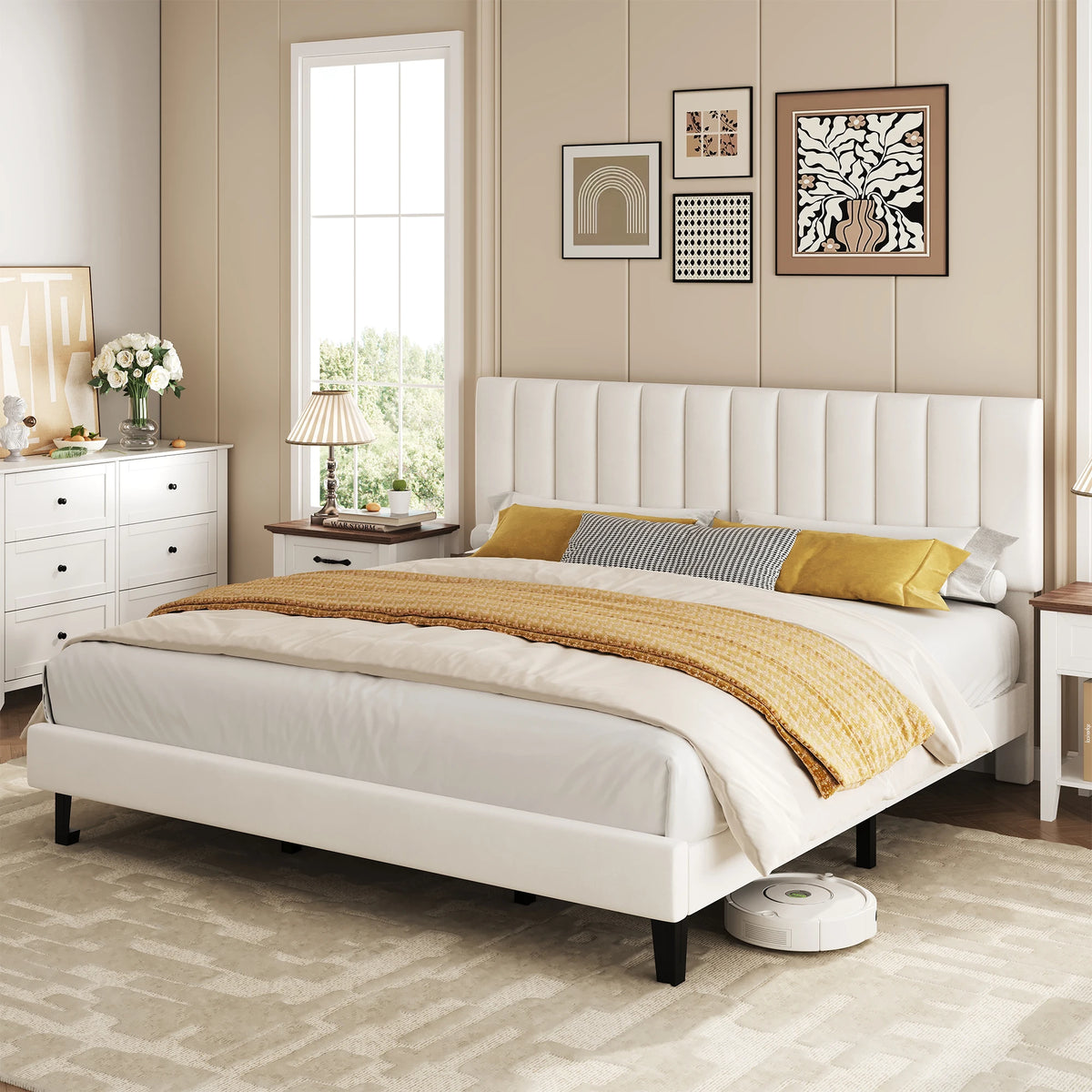 Velvet Upholstered Platform Bed Frame