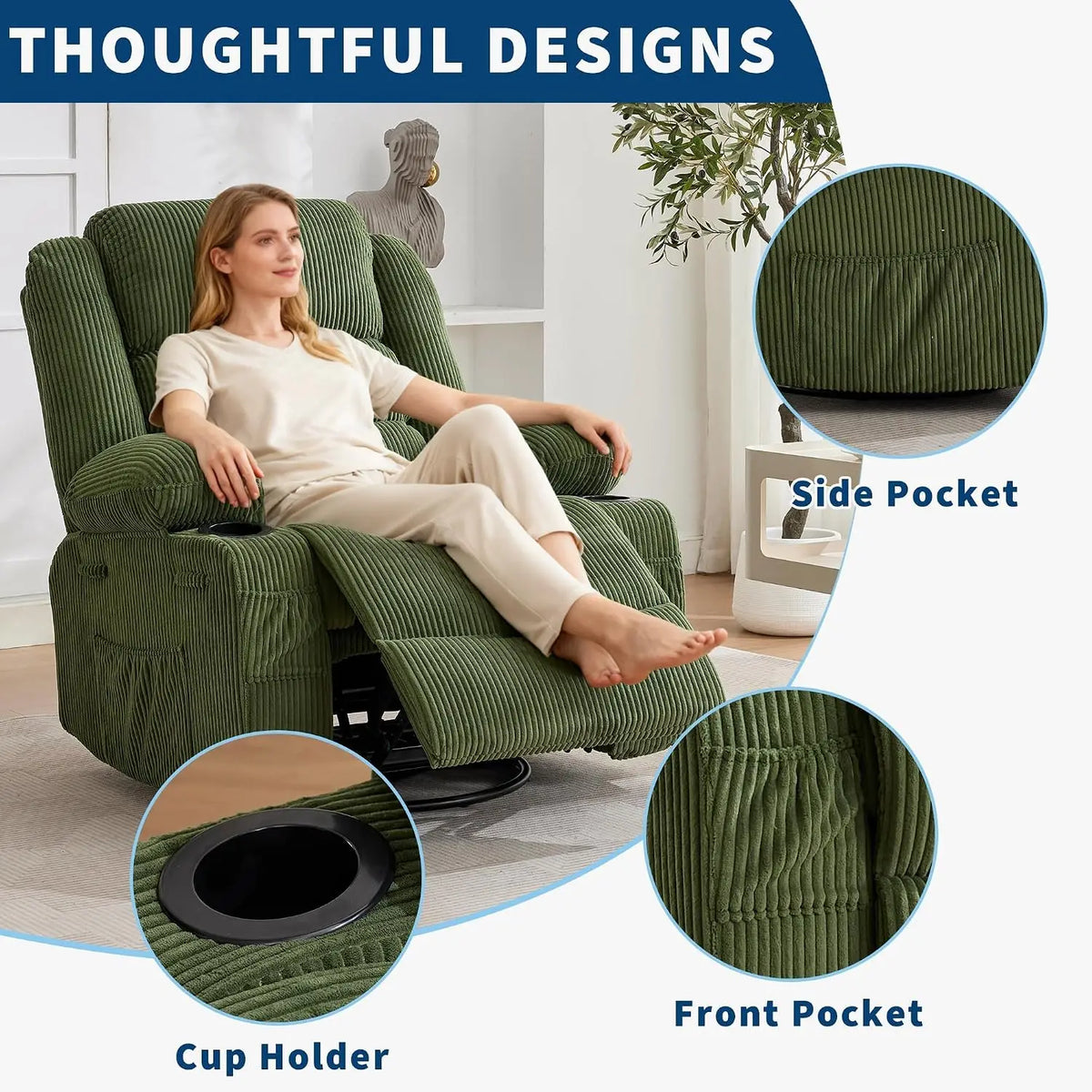 Manual Reclining Chair with Adjustable Headrest