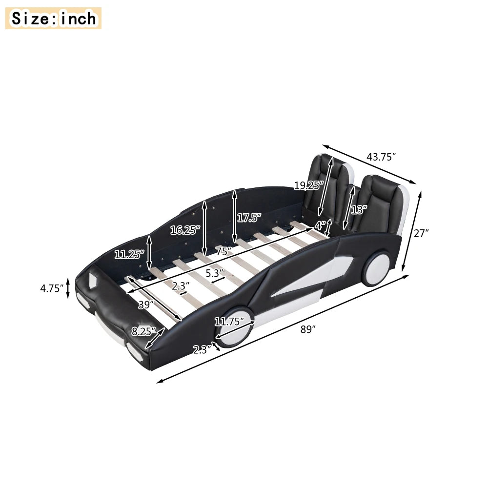 Twin Size Race Car-Shaped Platform Bed with Wheels
