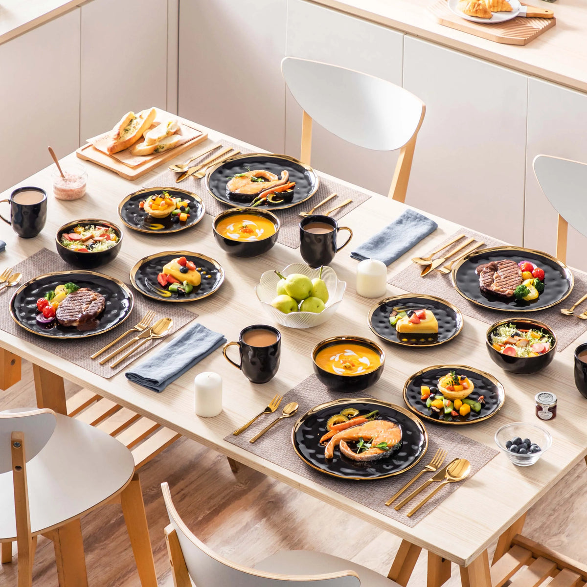 Porcelain Dinnerware Set with Gold Trim