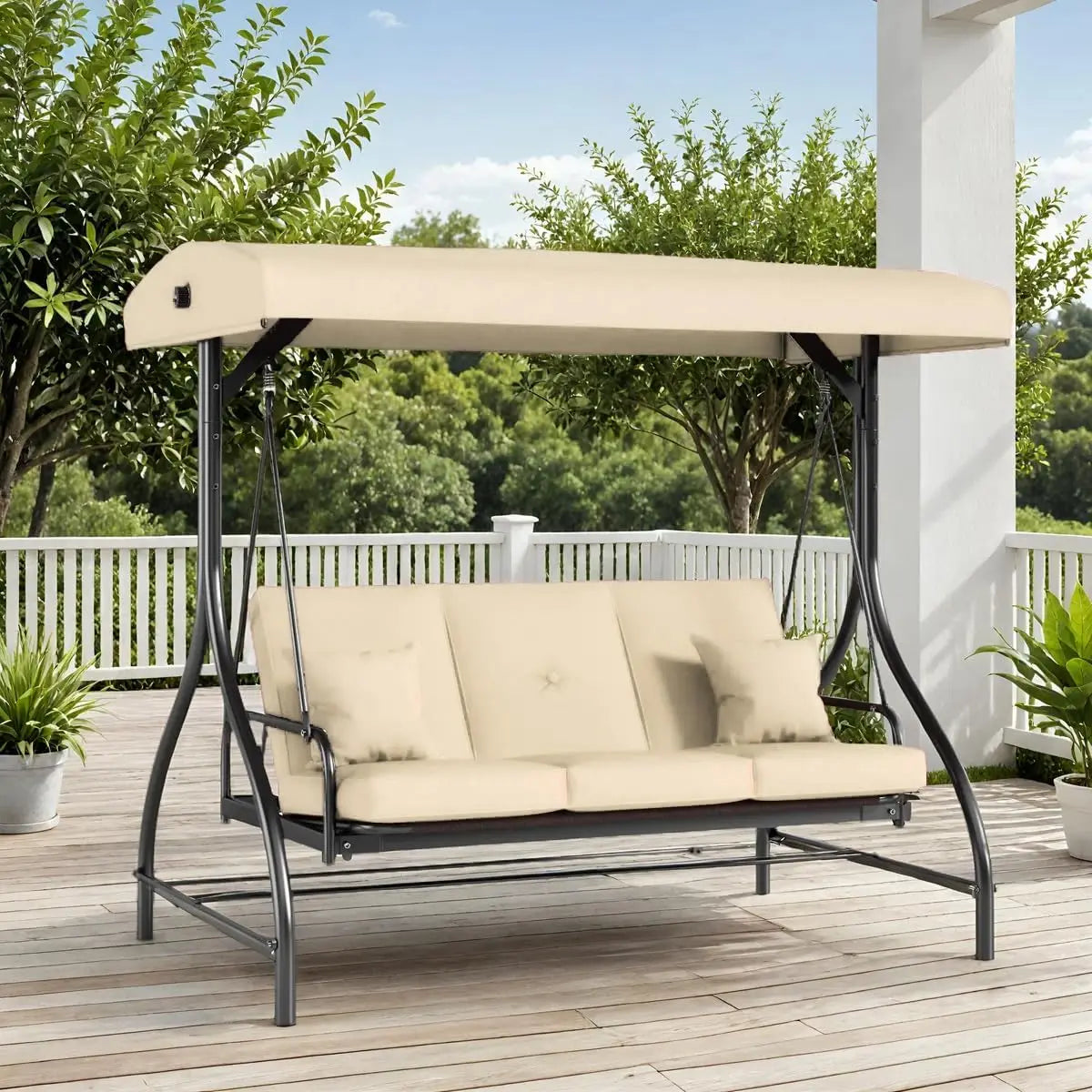 Outdoor Patio Porch Swing with Adjustable Canopy & Backrest