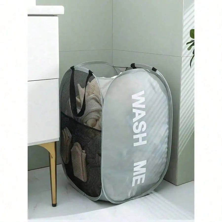 Foldable Mesh Laundry Hamper With Handle Popup