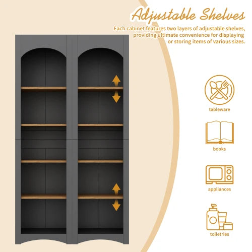 Farmhouse Two-Color Storage Cabinet with Adjustable Bookshelf
