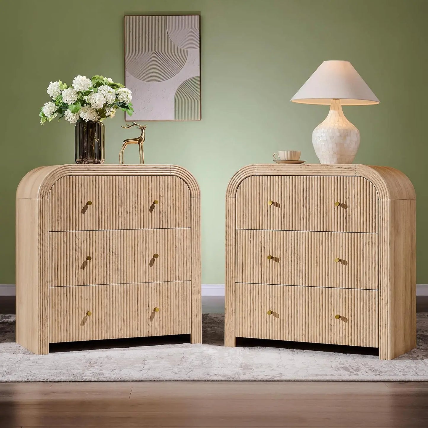 Fluted End Table Nightstand Charging Station