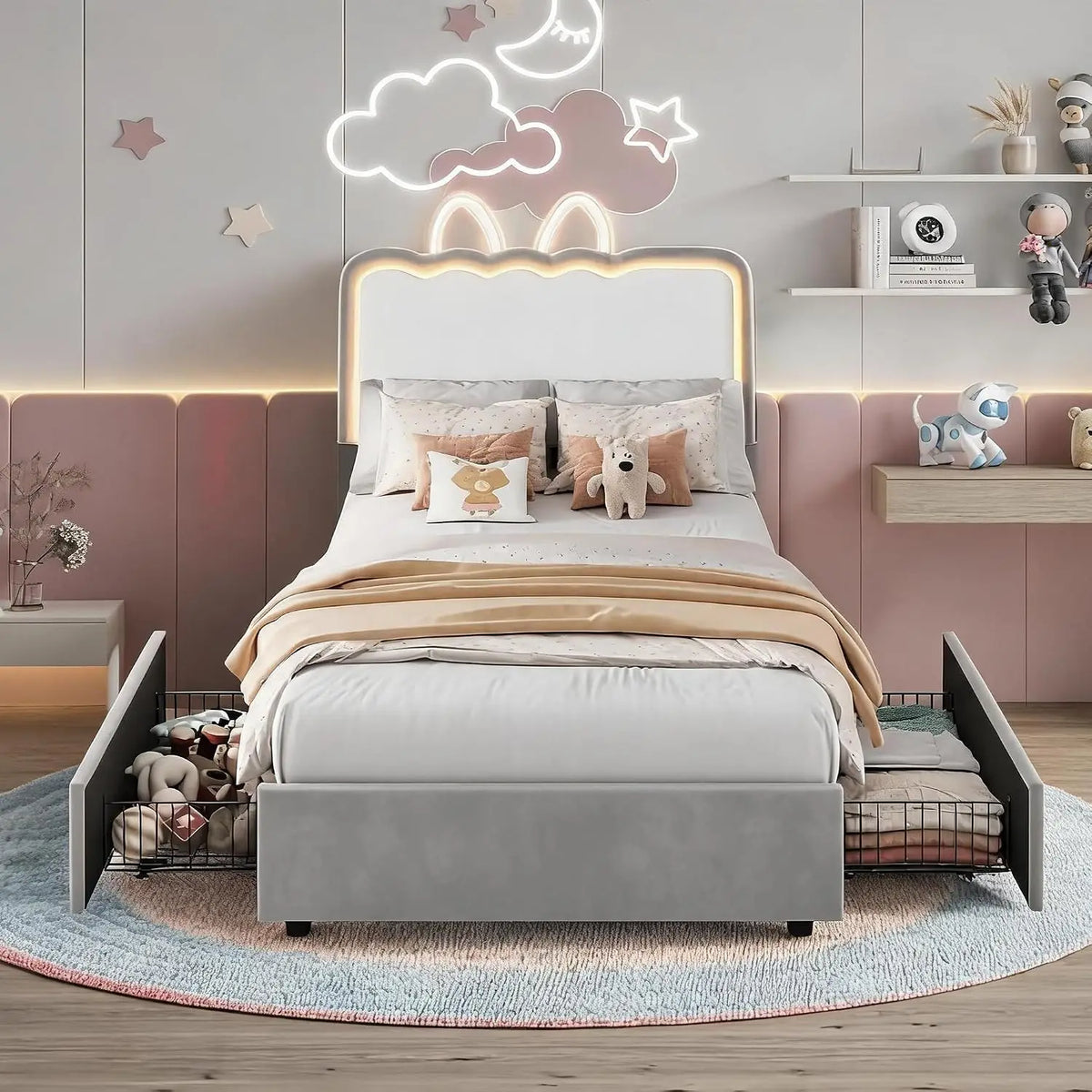 Upholstered LED Bed Frame
