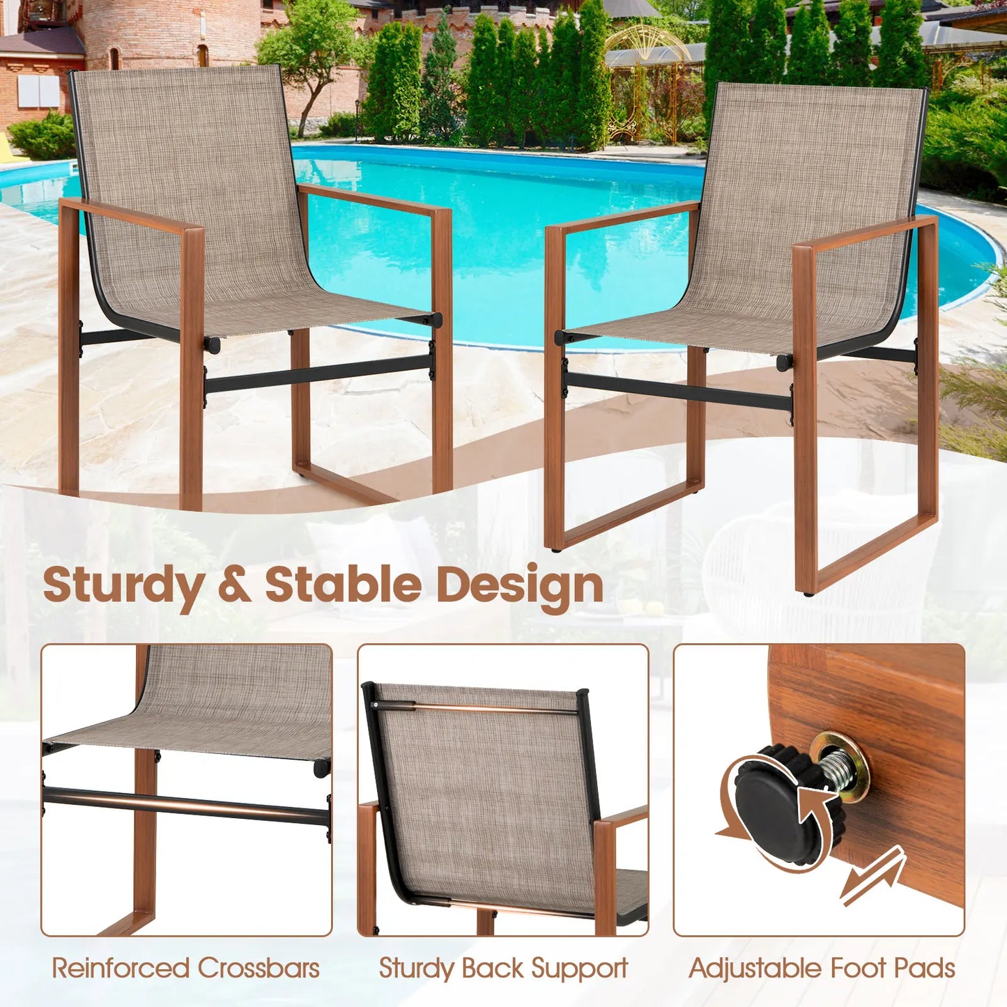 Outdoor Patio Furniture Chair w/ Breathable Seat & Backrest