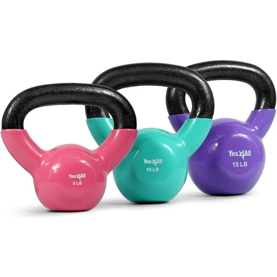 Kettlebell, Vinyl Coated Kettlebell Cast Iron Sets with Stable Flat Bottom for Full Body Workout