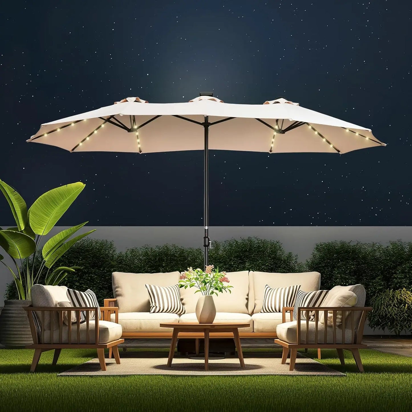 Double Sided Patio Umbrellas with Solar Lights LED Lighted