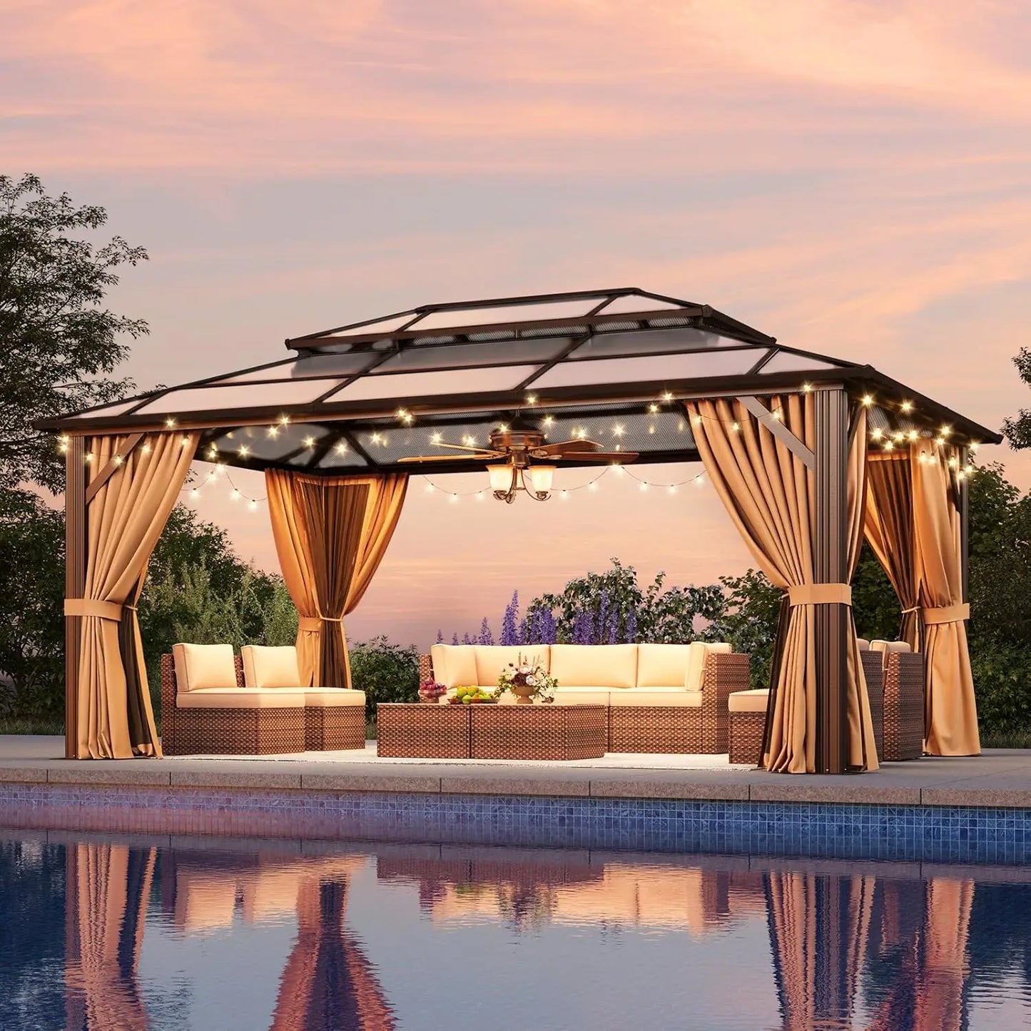 Hardtop Metal Double Polycarbonate Roof Gazebo