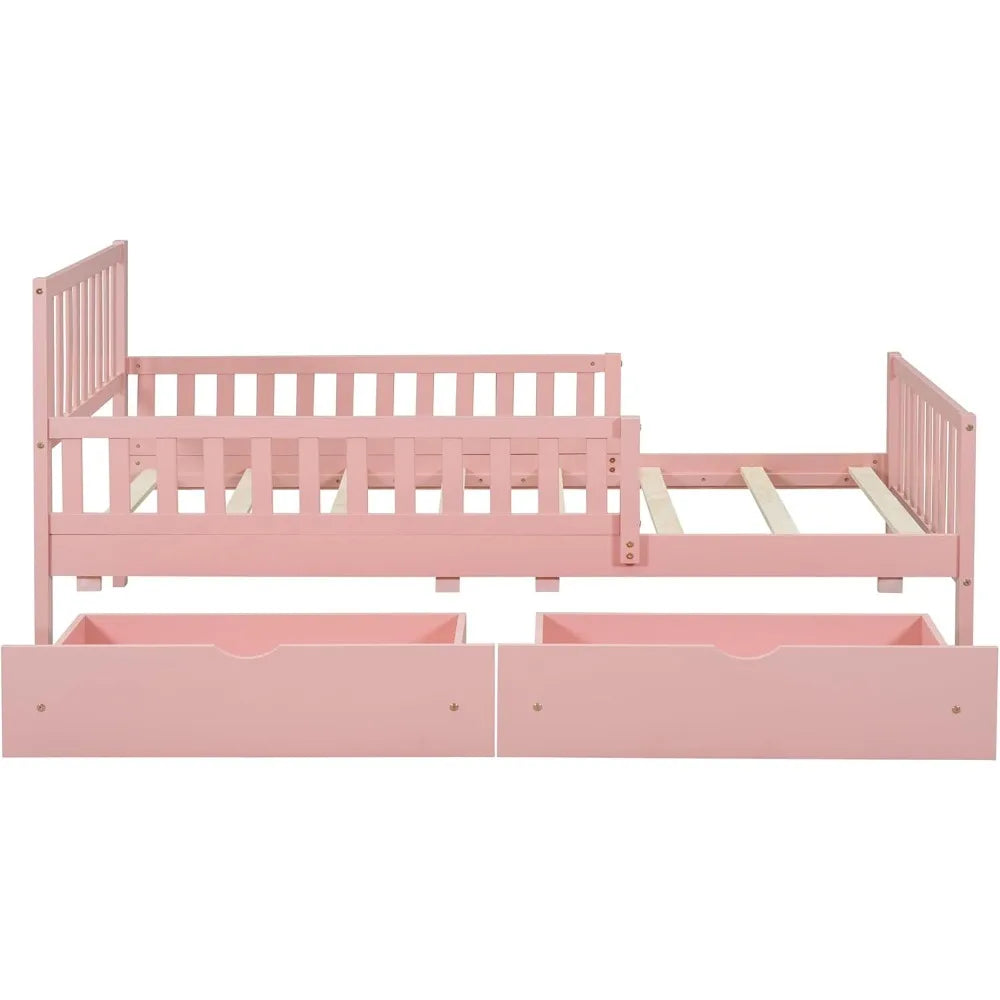 Twin Bed with Guardrails and Low Platform