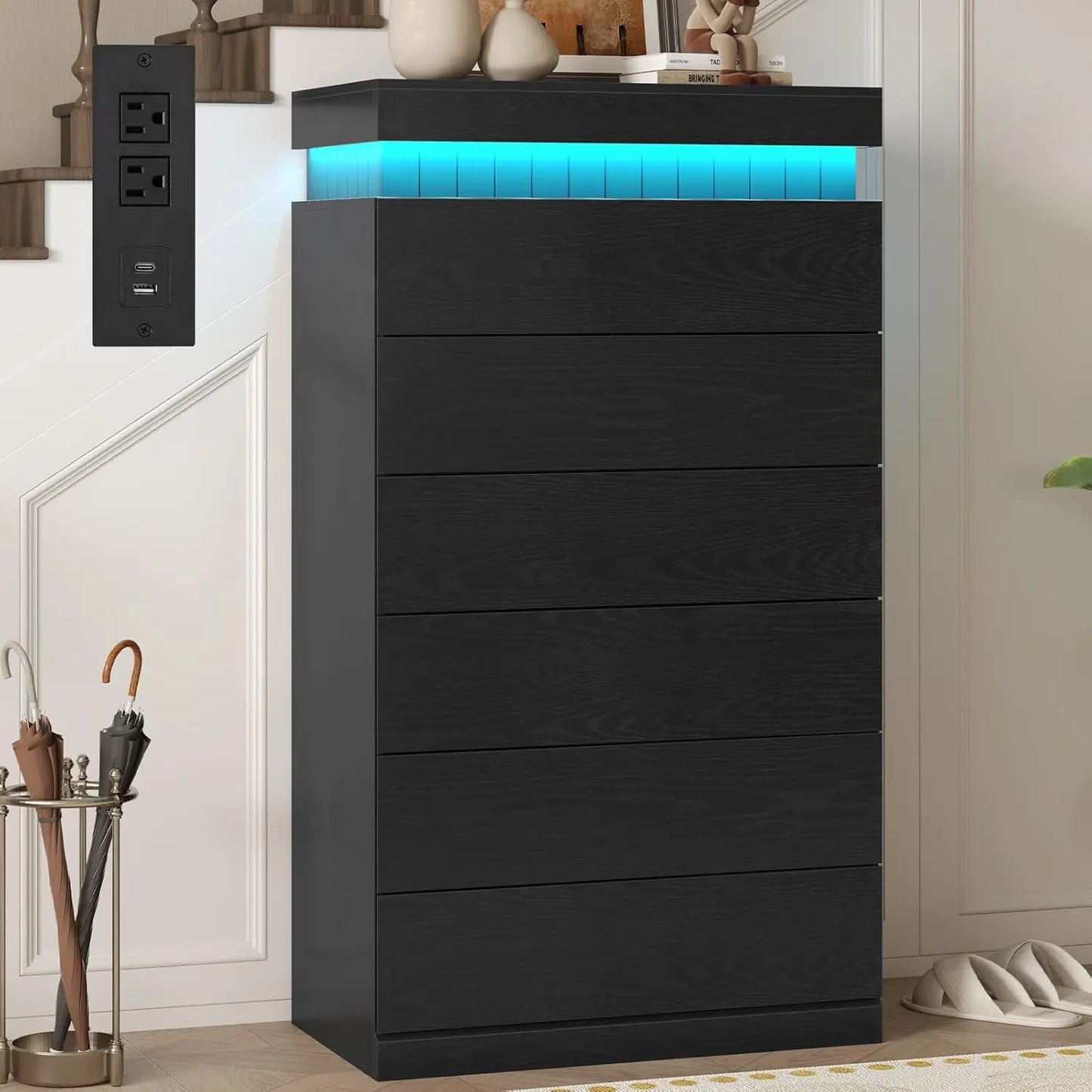 Sliding Top LED Power Outlet with Wood Chest