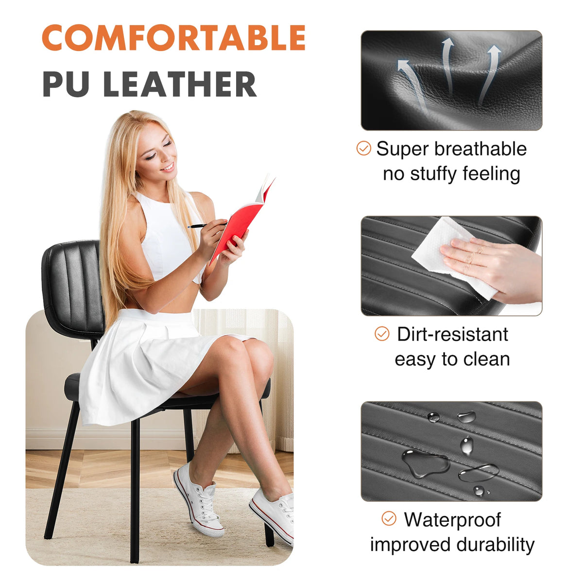Ergonomic Lumbar Support PU Leather Foam Sponge Cushion Seat and Metal Legs