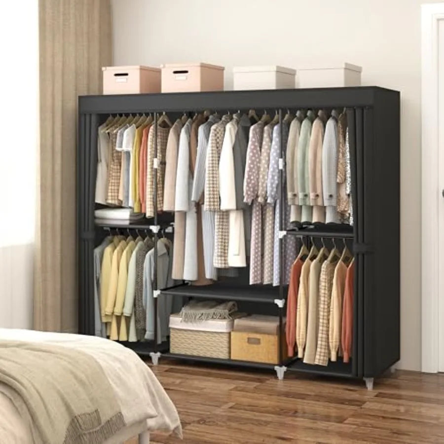 Portable Closet Wardrobe with Non-Woven Fabric Cover 5 Hanging Rods