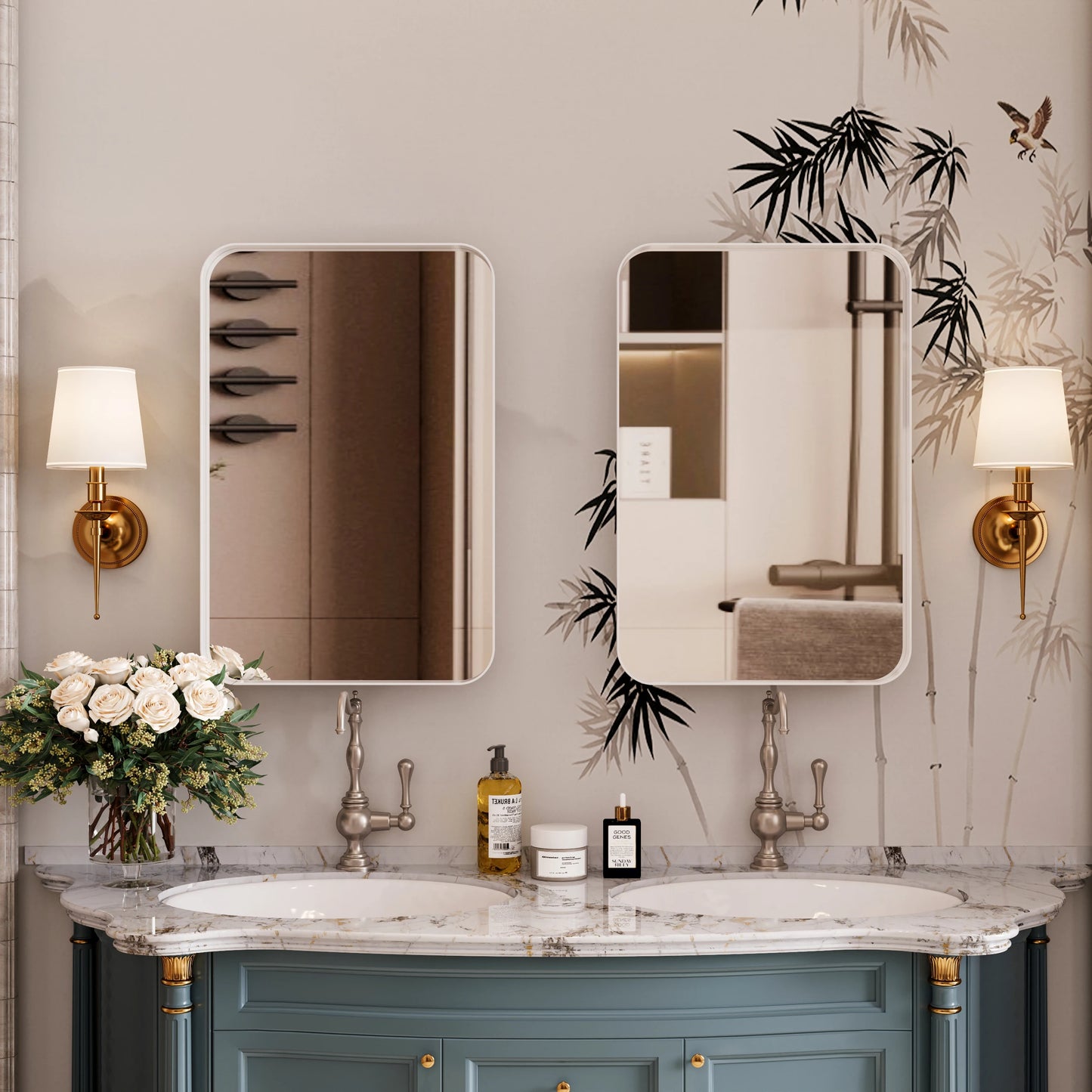 Recessed White Metal Frame with Adjustable Shelves Medicine Cabinet