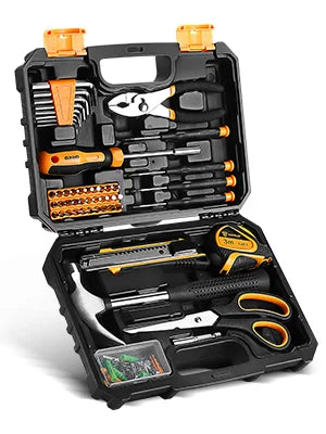 General Household Hand Tool Kit with Plastic Toolbox Storage Case
