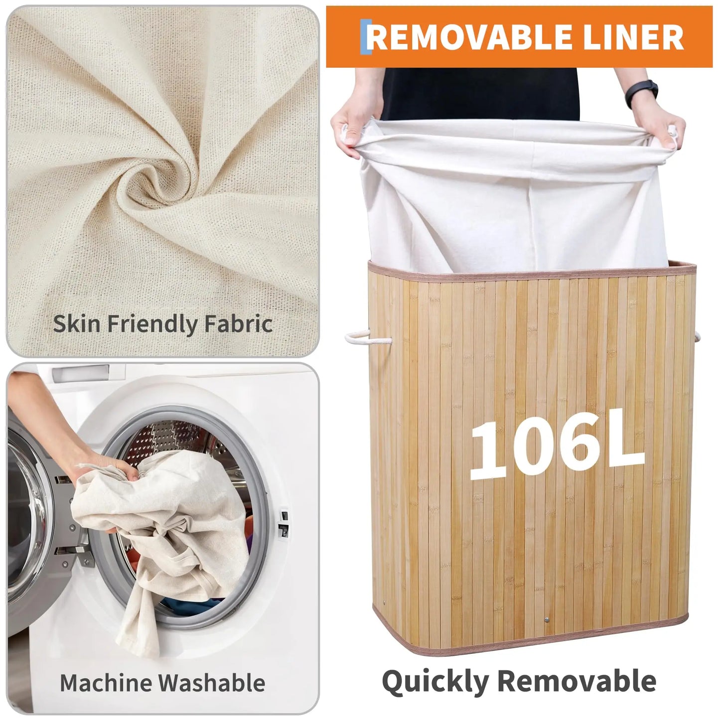 Bamboo Laundry Hamper with Foldable Storage Basket & Lid/Handles