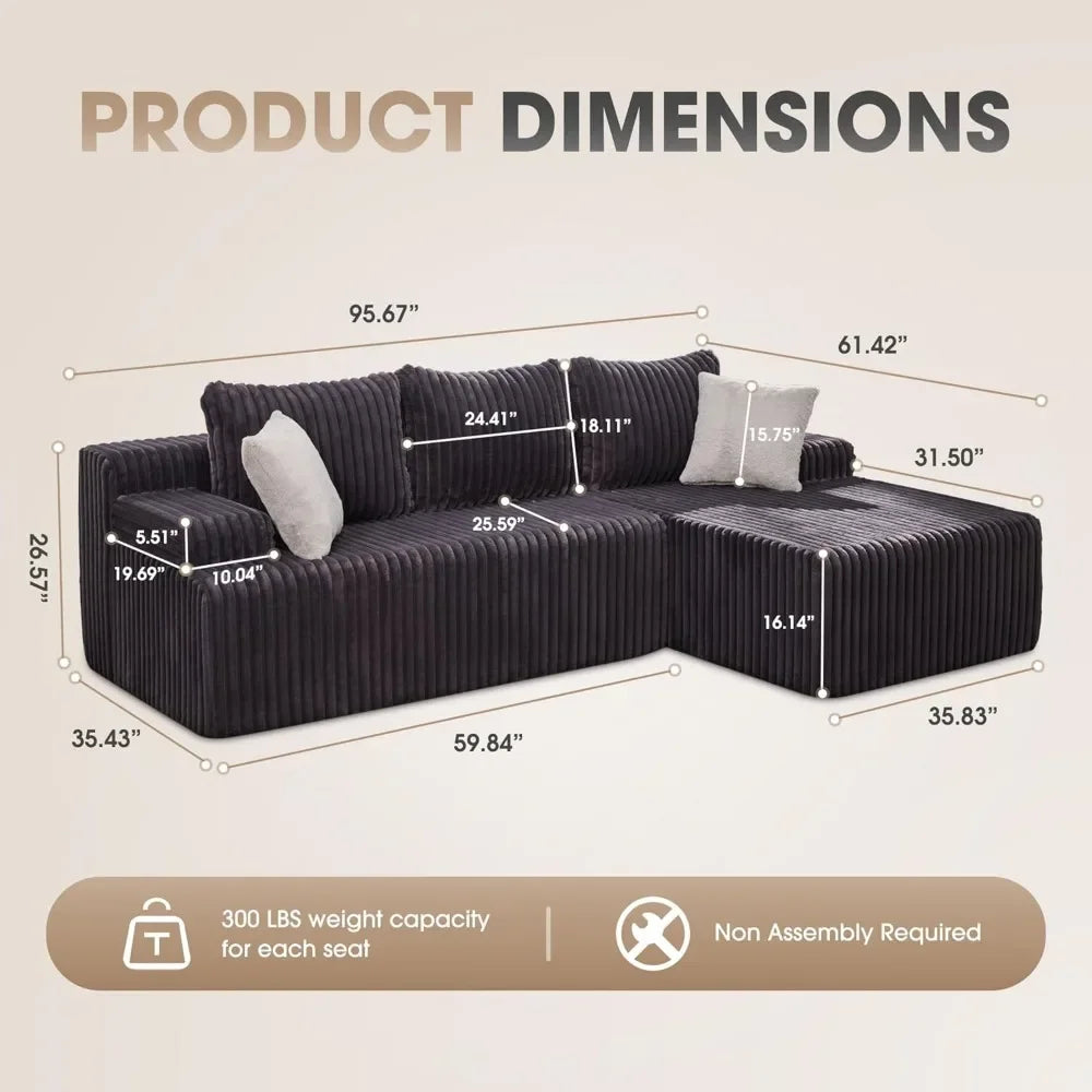 L-Shape Memory Foam Oversize Chaise Living Room Set