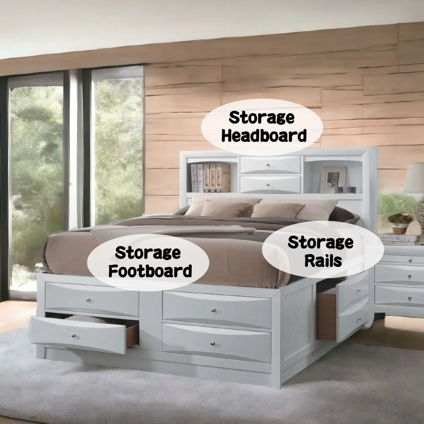 Ireland White Finish - Bed with Storage