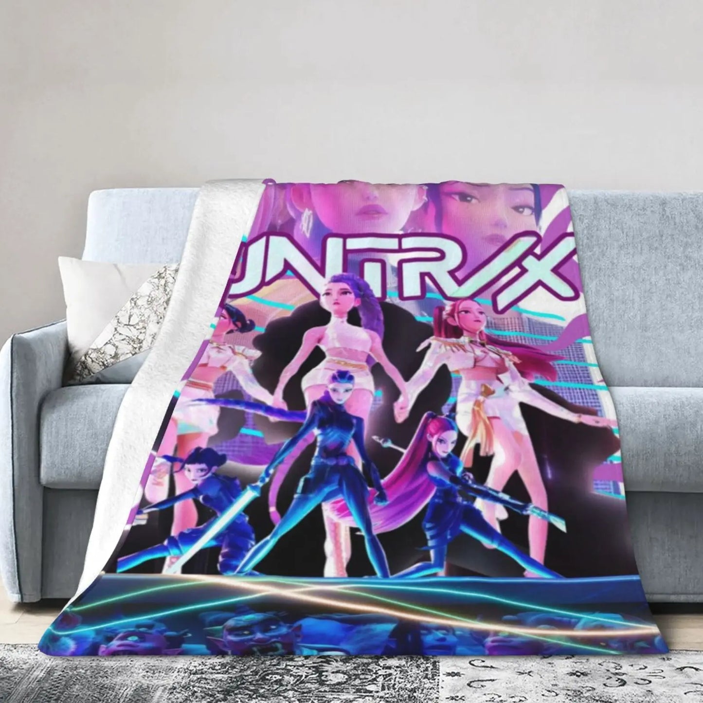 Huntrix Girls K-Pop Demon Hunter Anime-Inspired Flannel Throw Blanket